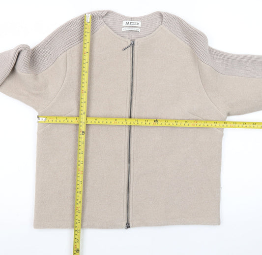 Jaeger Women Beige Wool Full Zip Cardigan S
