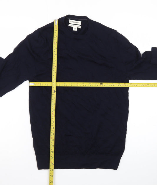 Marks and Spencer Autograph Men’s Blue Merino Wool Crew Neck Jumper S