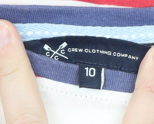 Brand and care label for Crew Clothing Women's White Striped 3/4 Sleeve Cotton T-Shirt, size 10
