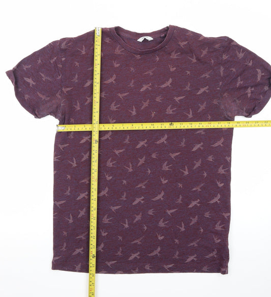 Next Men's Burgundy Bird Print Relaxed Fit T-Shirt Size M