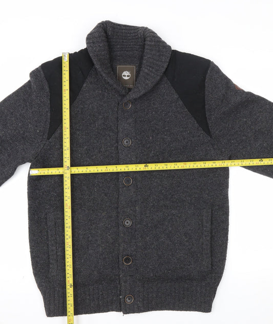 Timberland Men Grey Lambswool Knit Cardigan XL Slim Fit