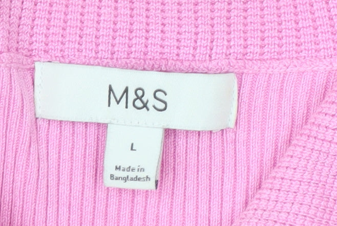 Marks and Spencer Women’s Pink Collared Short Sleeve Cardigan L