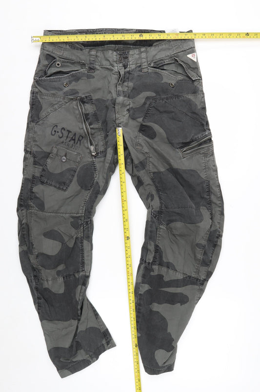 G-Star RAW Men’s Green Camouflage Cargo Tapered Trousers Size 34x32