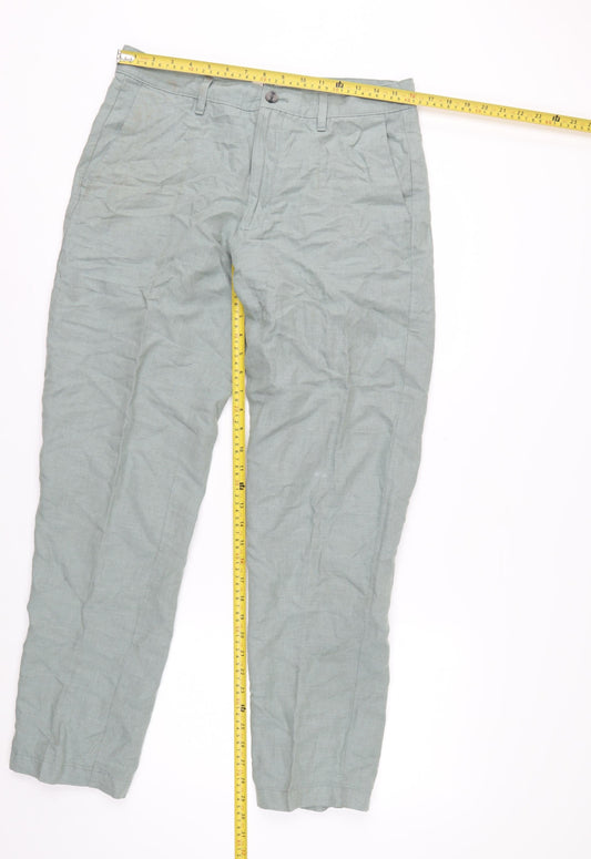 Marks and Spencer Men's Green Linen Blend Chino Trousers 32W 31L