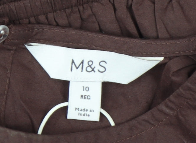 Marks and Spencer Women Brown Cotton A-Line Knee Length Dress Size 10