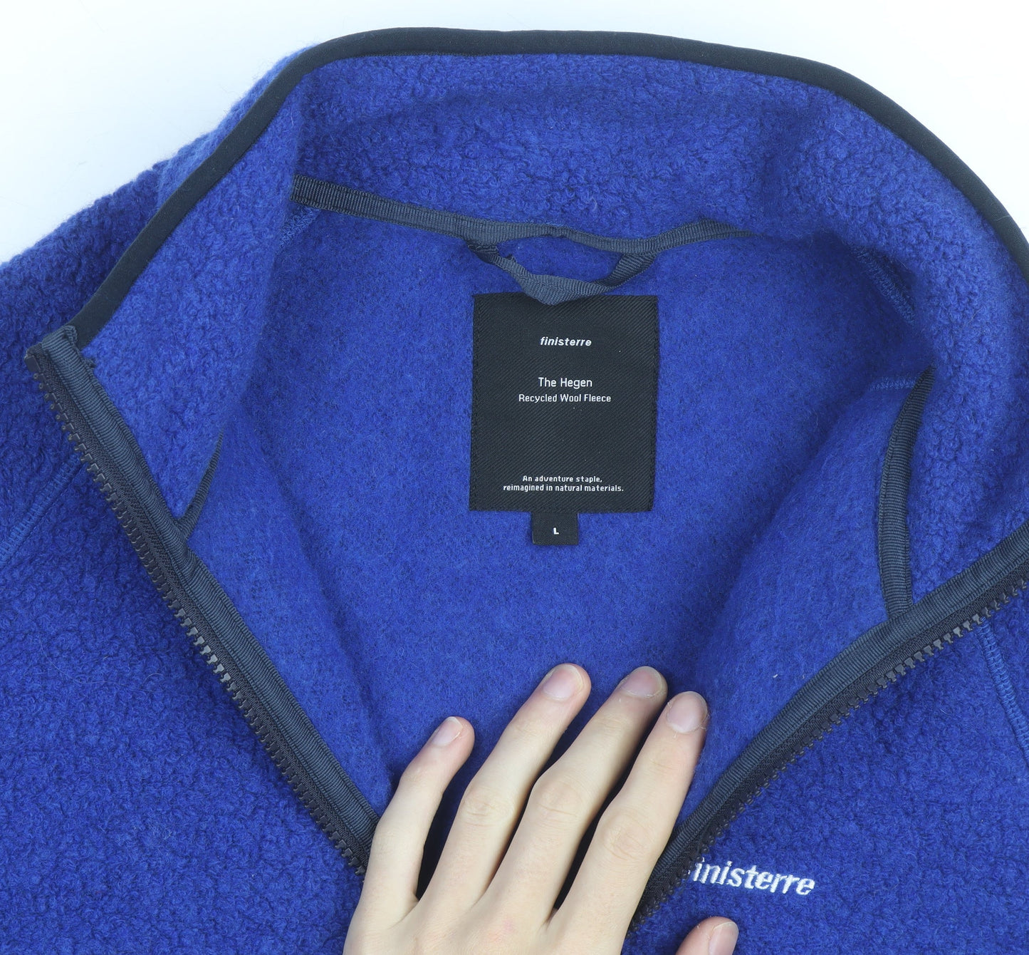Finisterre Men's Blue Wool Fleece Jacket L Full Zip Outdoor