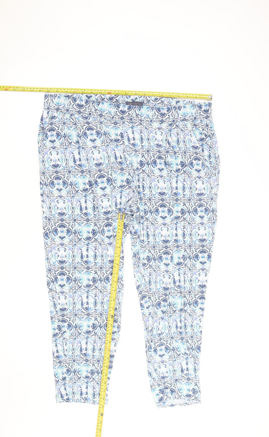 Marks and Spencer Women Blue Geometric Cropped Stretch Trousers Size 20