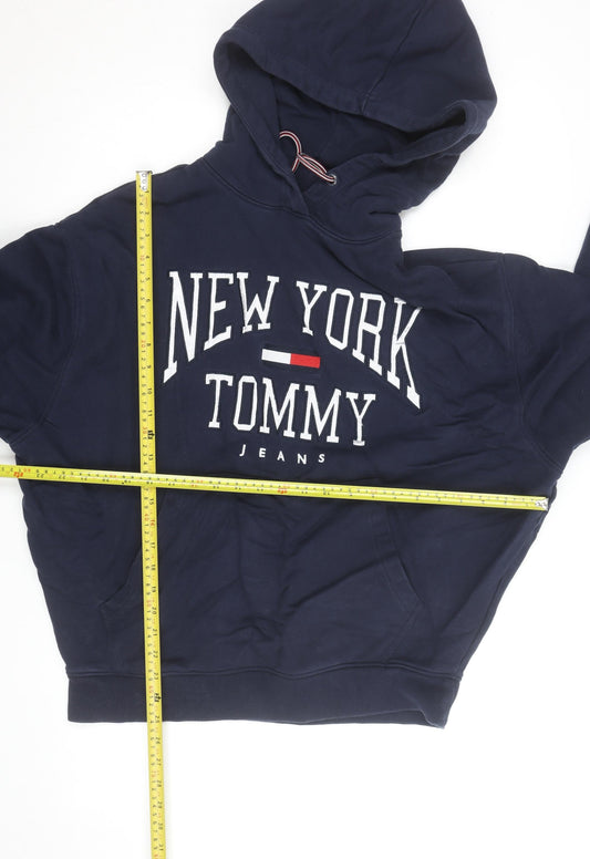 Tommy Jeans Men's Blue Pullover Hoodie Small Embroidered Logo