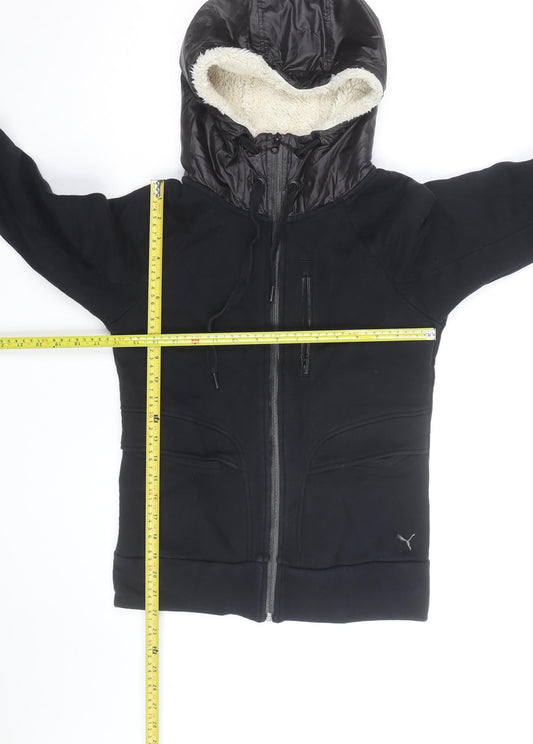 Puma Womens Black Full Zip Hooded Sweatshirt Size M Fleece Lined