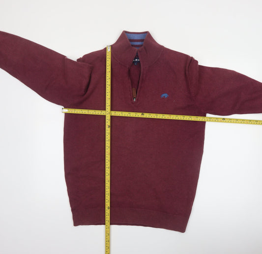 Raging Bull Men's Red 1/4 Zip Cotton Jumper Size L Classic Knit