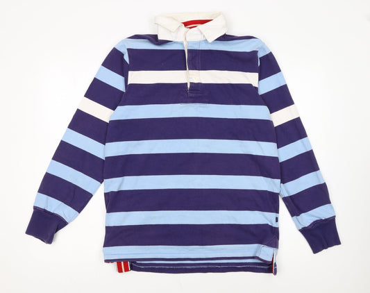 Boden Men’s Blue Striped Long Sleeve Rugby Polo Shirt Size S