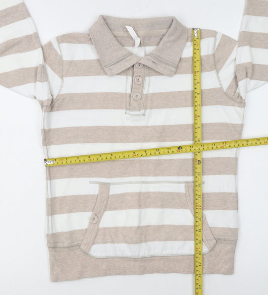 Marks and Spencer Women Beige Striped Henley Sweatshirt UK 10 Cotton