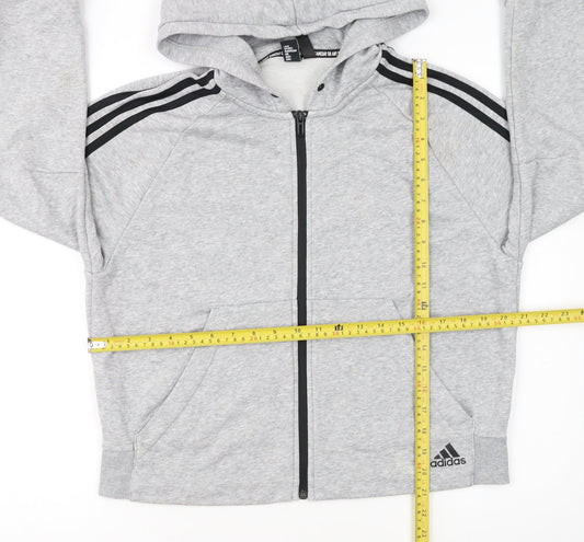 Adidas Womens Grey Full Zip Hoodie M 12-14 Hooded Sweatshirt