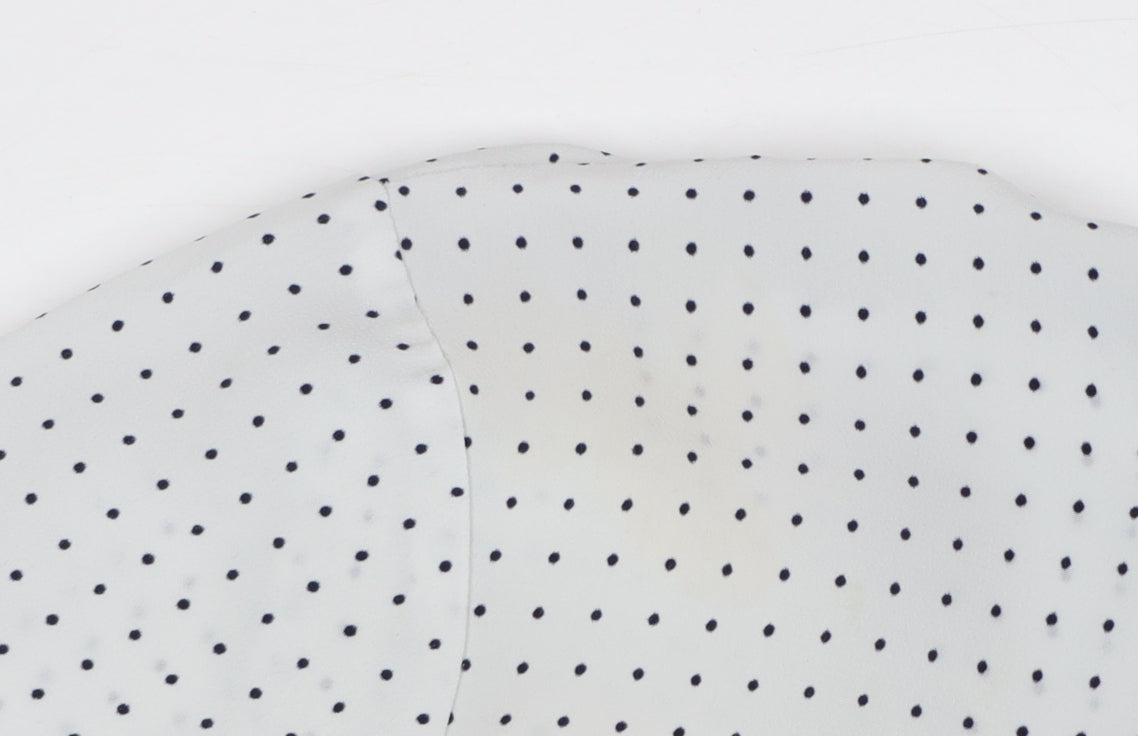 Bm Womens White Polka Dot Short Sleeve Button-Up Blouse Size 14