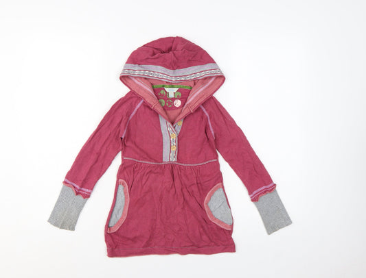 FatFace Girls Pink Cotton Hooded Tunic Jumper 6-7 Years