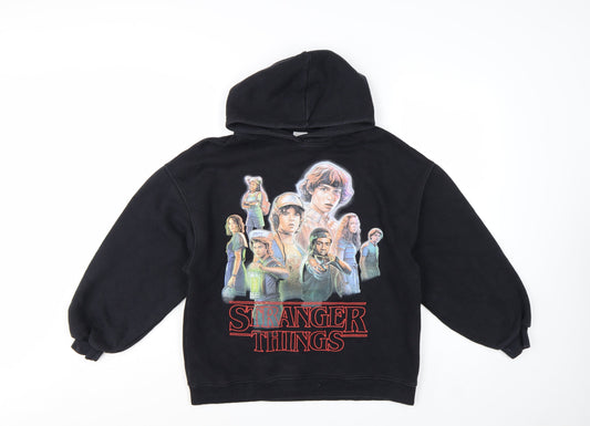 Zara Girls Black Stranger Things Pullover Hoodie 13-14 Years Fleece Lined