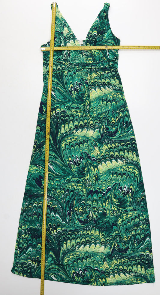 Apricot Women’s Green Geometric Midi A-Line Sleeveless Stretch Dress Size 12