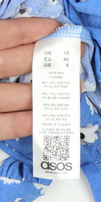 Additional view of ASOS Women’s Blue Floral Midi Fit & Flare Dress, size UK 12