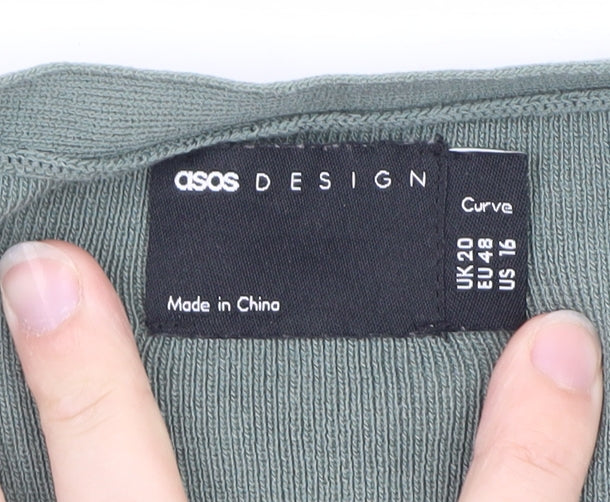 Brand and care label for ASOS DESIGN Women’s Green Wrap Bodysuit UK 20 Curve Long Sleeve Cotton