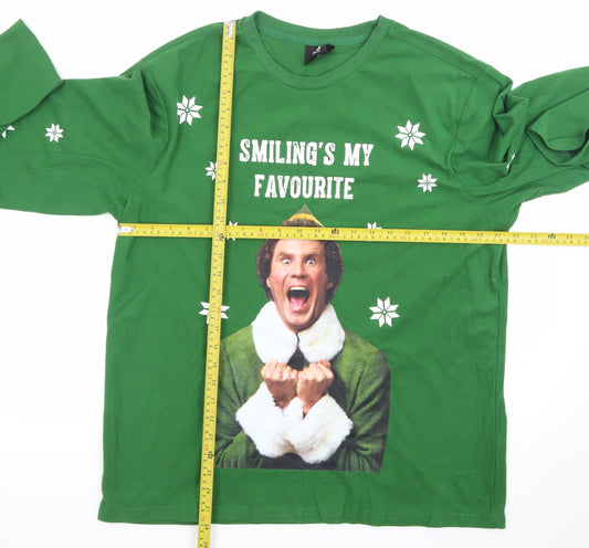 Elf Green Christmas Long Sleeve Men's T-Shirt Size L Funny Quote
