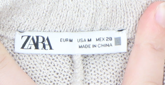 Zara Women Beige Knit Sweat Shorts Size 12 Drawstring Casual