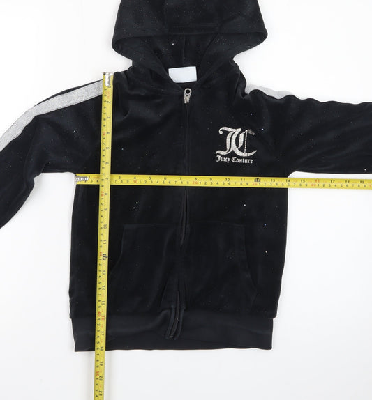 Juicy Couture Girls Black Velour Hoodie 9-10 Years Full Zip Glitter Logo