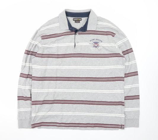 Atlas For Men Grey Striped Long Sleeve Polo Shirt L Regular Fit