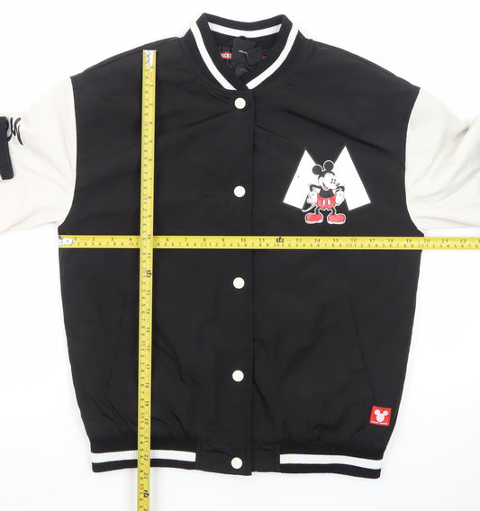 Disney Girls Black Varsity Jacket 12-13 Years Mickey Mouse Lined Bomber