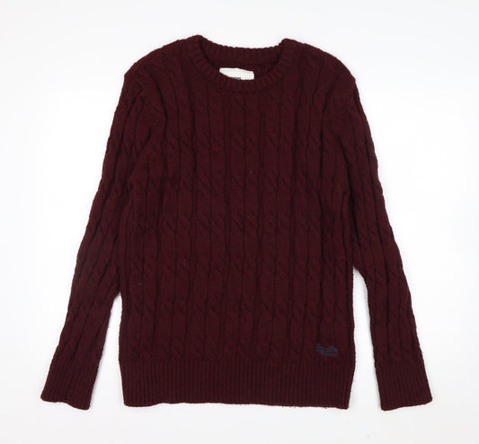 Superdry Men's Red Cable-Knit Crew Neck Jumper 2XL