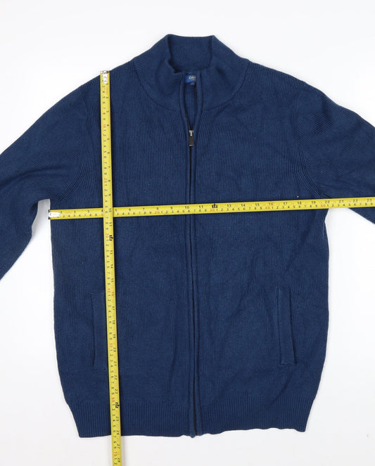Cotton Traders Men’s Blue Full Zip Knit Jumper L High Neck
