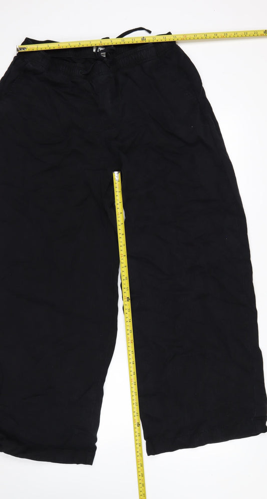 Marks and Spencer Womens Black Linen Blend Cropped Trousers Size 14 Regular