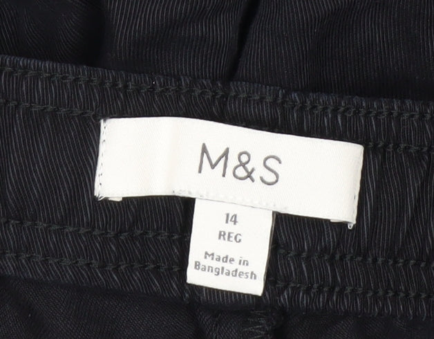Marks and Spencer Womens Black Linen Blend Cropped Trousers Size 14 Regular