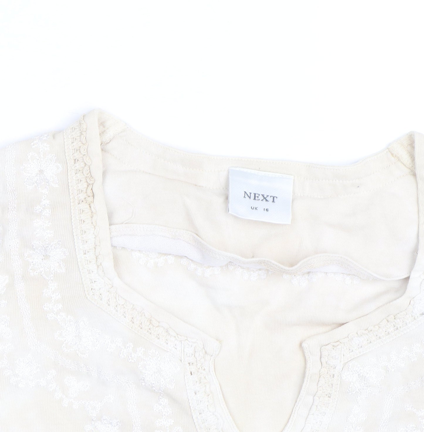 Next Women Beige Embroidered Tunic Blouse UK 16 Long Sleeve Top