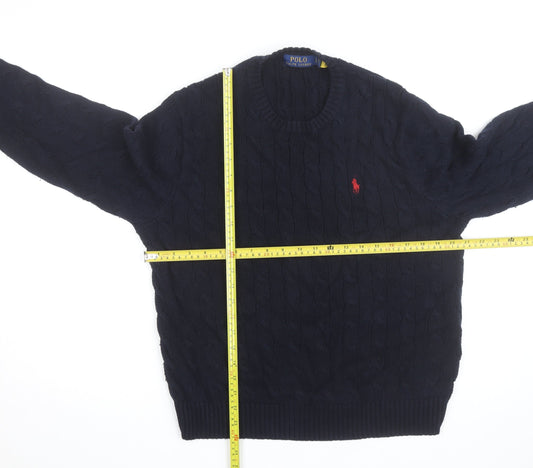 Polo Ralph Lauren Men's Blue Cable-Knit Cotton Jumper Size L