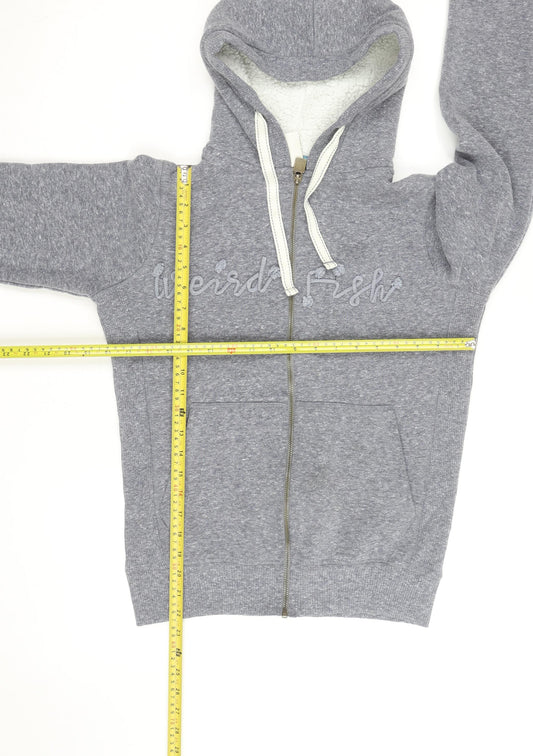 Weird Fish Women's Grey Full Zip Hoodie Size 8 Sherpa Lined