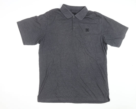 DC Men's Grey XL Logo Short Sleeve Polo Shirt