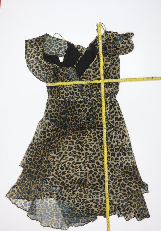 AllSaints Womens Leopard Brown Midi Wrap Dress Size 10