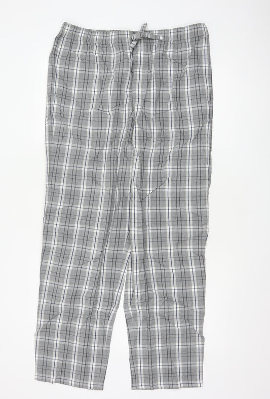Marks & Spencer Men's Grey Check Cotton Pyjama Pants Size L