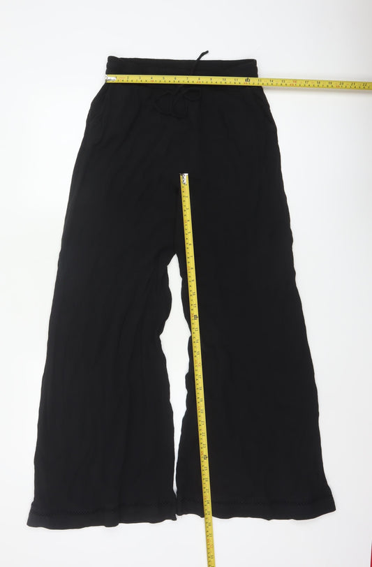 Marks and Spencer Womens Black Wide-Leg Viscose Trousers Size 10 Long