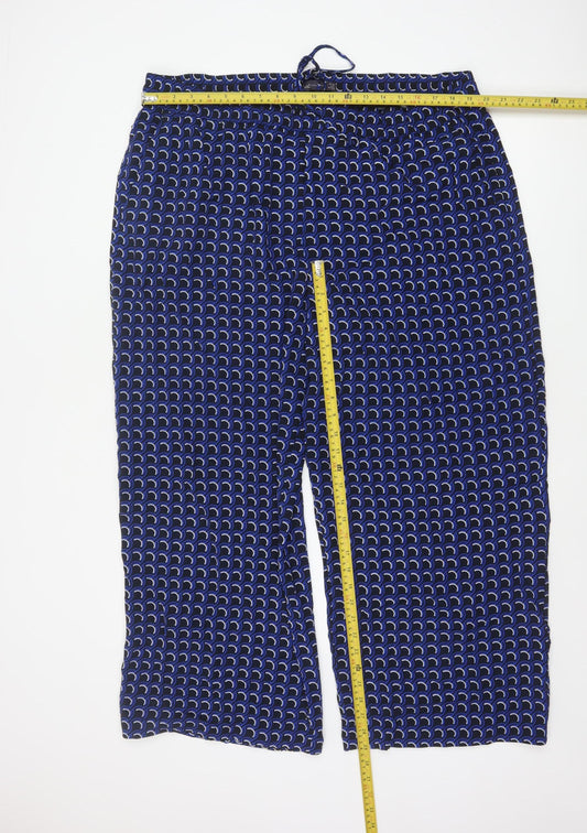 Marks and Spencer Women's Blue Geometric Cropped Trousers Size 12