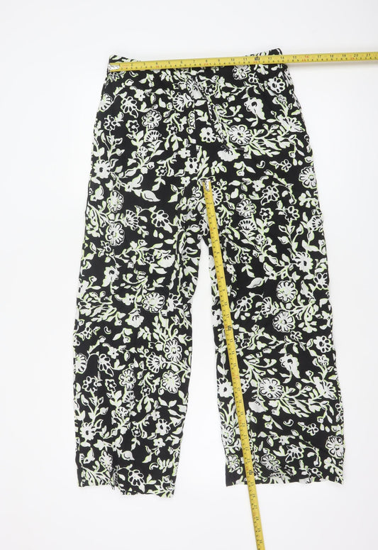 Marks and Spencer Women's Black Floral Cropped Viscose Trousers Size 12