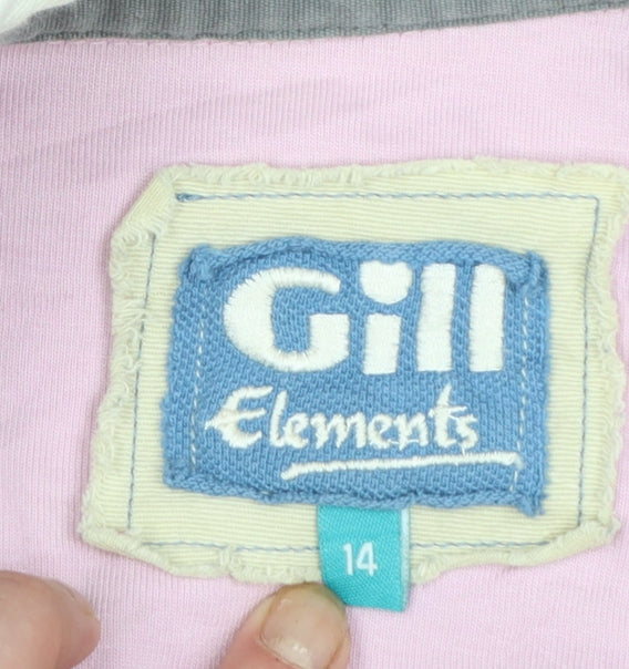 Gill Elements Women's Pink Grey Striped Rugby Polo Shirt Size 14
