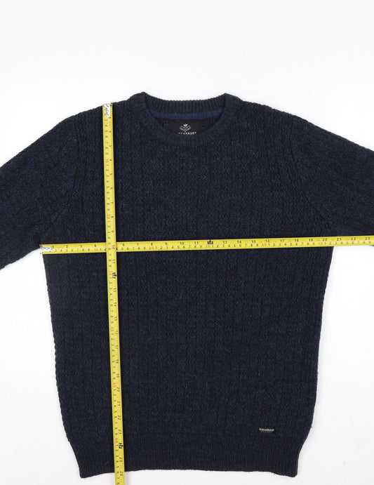 Threadbare Men's Blue Chunky Knit Crew Neck Jumper Size S