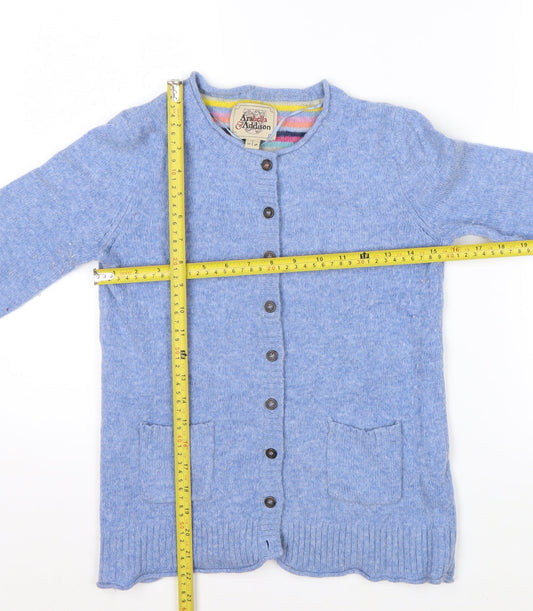 Arabella & Addison Women Blue Heart Elbow Cardigan Size 10 Wool Mix