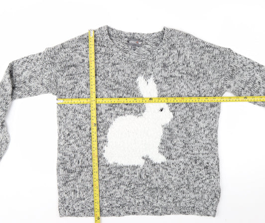 Apricot Women’s Grey Bunny Knit Jumper UK 12 Long Sleeve Pullover