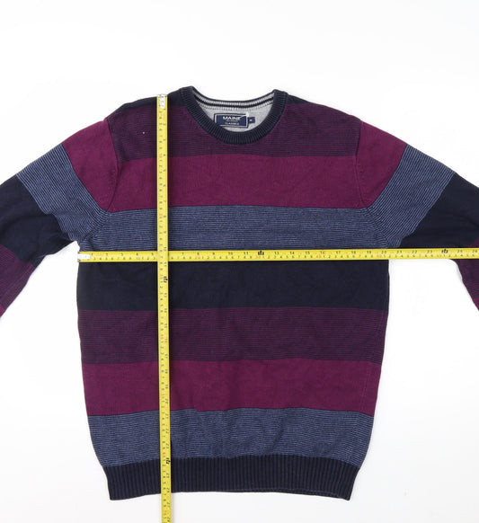 Maine New England Men's Multicoloured Striped Cotton Crew Neck Jumper M