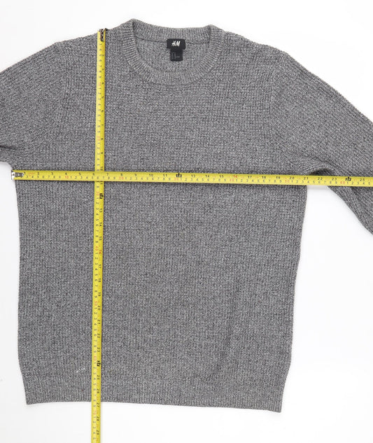 H&M Men's Grey Chunky Knit Crew Neck Pullover Jumper Size M