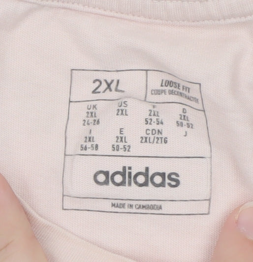 Brand and care label for Adidas Women's Pink 2XL Basic Crew Neck Logo T-Shirt