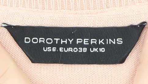 Brand and care label for Dorothy Perkins Women Pink Pleated Hem Crew Neck 3/4 Sleeve Jumper, size 10