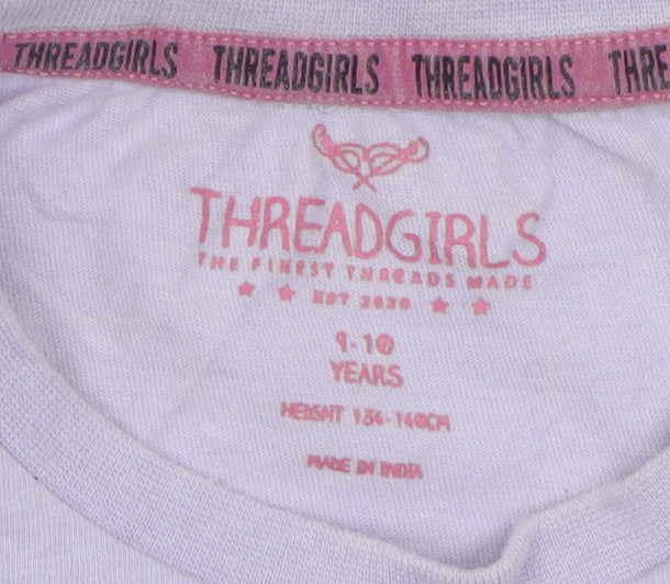 Brand and care label for Threadgirls girls’ purple butterfly graphic t-shirt 9-10 years casual cotton